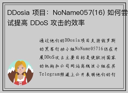 DDosia 项目：NoName057(16) 如何尝试提高 DDoS 攻击的效率 