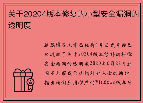 关于20204版本修复的小型安全漏洞的透明度 
